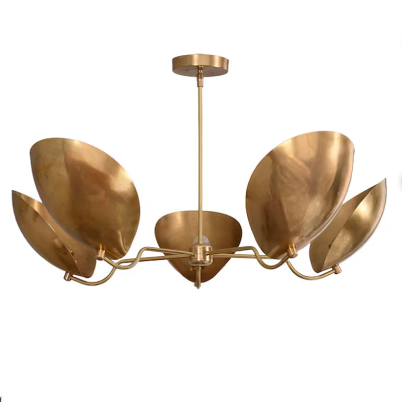 5 Light Curved Dome Style Raw Brass Chandelier Light Fixture