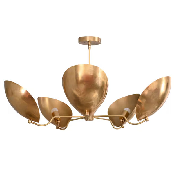 5 Light Curved Dome Style Raw Brass Chandelier Light Fixture