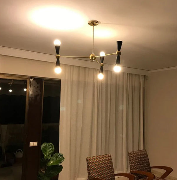 6 Light Mid Century Brass Sputnik chandelier