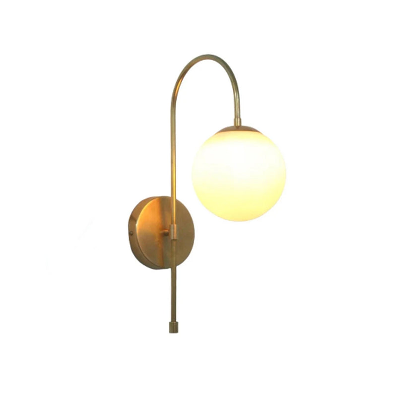 1 Light Globe Curved Wall Mid Century Raw Brass