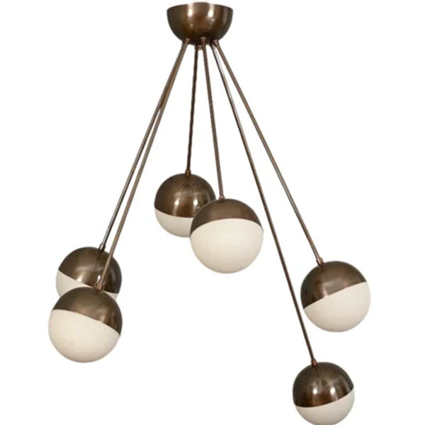 6 Light Globe Semi-flushed Mid Century Brass Sputnik