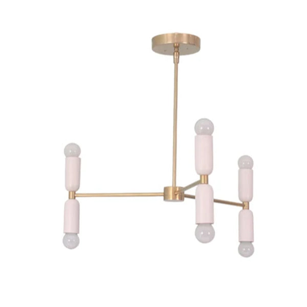 6 Light Stilnovo Style Raw Brass Chandelier