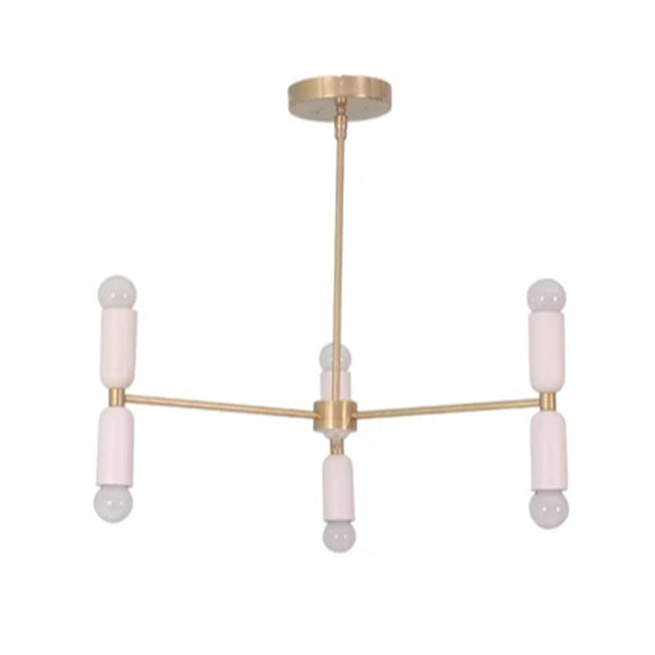 6 Light Stilnovo Style Raw Brass Chandelier