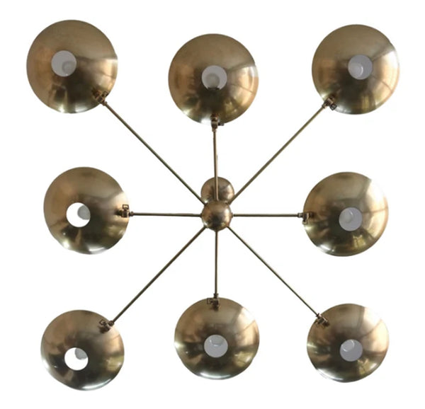 8 Light Pendant Mid Century Modern Raw Brass