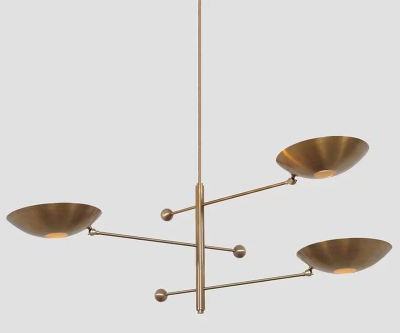 3 Shade Brass Mid Century Modern Chandelier