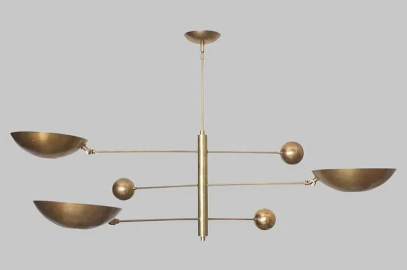 3 Shade Brass Mid Century Modern Chandelier