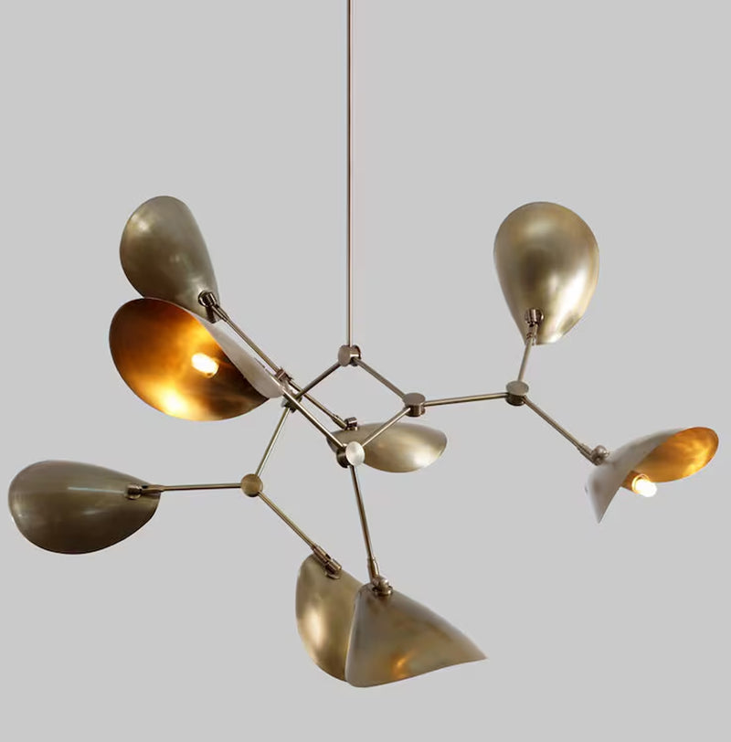 Mid Century modern 8 Arm Brass Stingray Chandelier