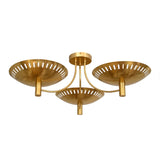 3 Light Slitz Curved Dome Style Raw Brass Chandelier