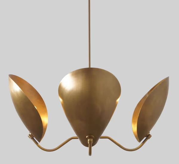 Four Petal Brass Mid Century Modern Chandelier