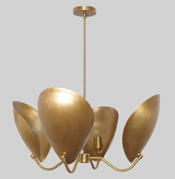 Four Petal Brass Mid Century Modern Chandelier