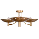 3 Light Slitz Curved Dome Style Raw Brass Chandelier