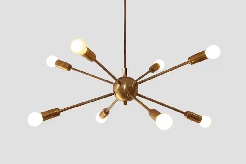 8 Arms Mid Century Modern Brass Sputnik Chandelier