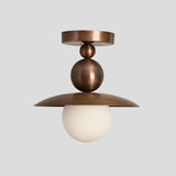 Semi Flush mount Ceiling Light Brass Globe Glass