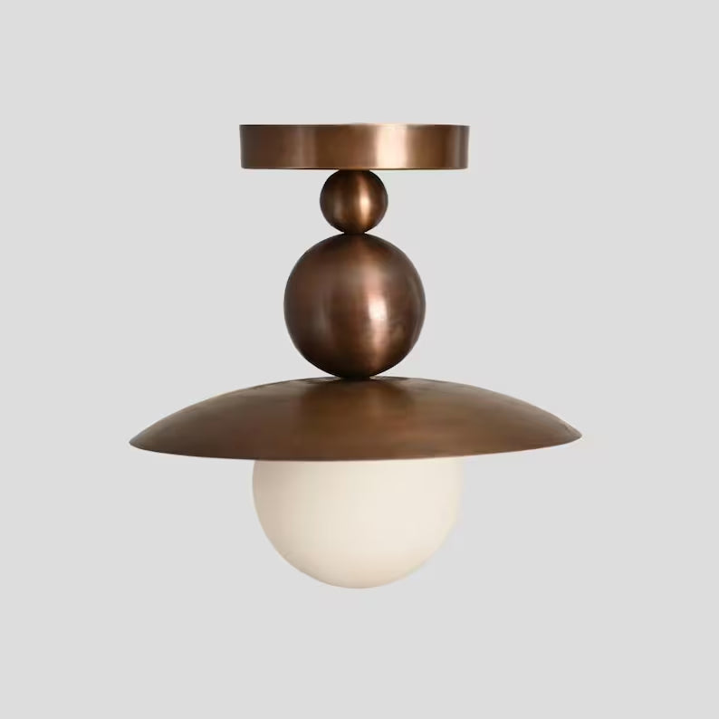 Semi Flush mount Ceiling Light Brass Globe Glass