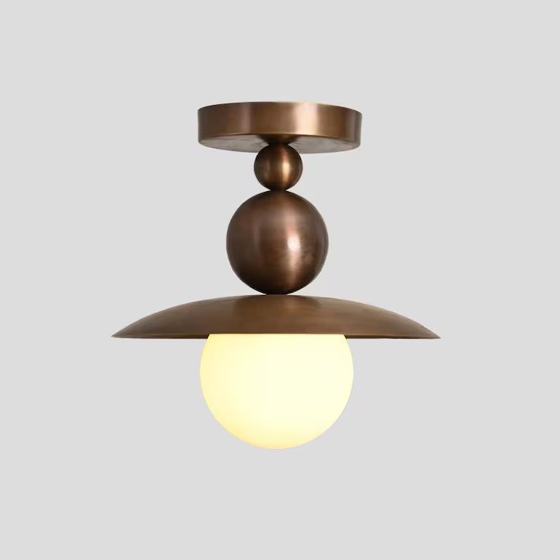 Semi Flush mount Ceiling Light Brass Globe Glass