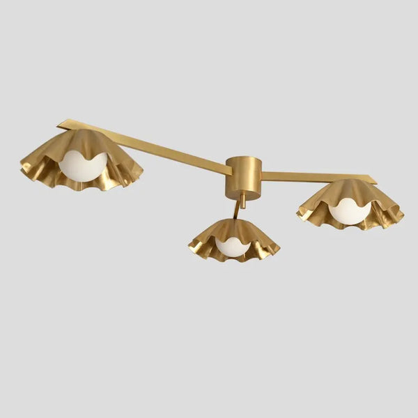 Flush mount Ceiling Light Three Arm Brass