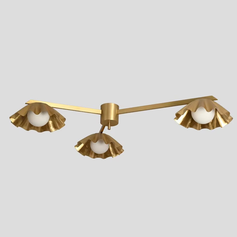 Flush mount Ceiling Light Three Arm Brass