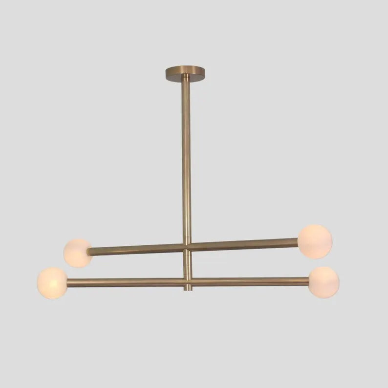 Brass Light Linear Globe Chandelier Mid century