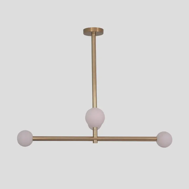 Brass Light Linear Globe Chandelier Mid century