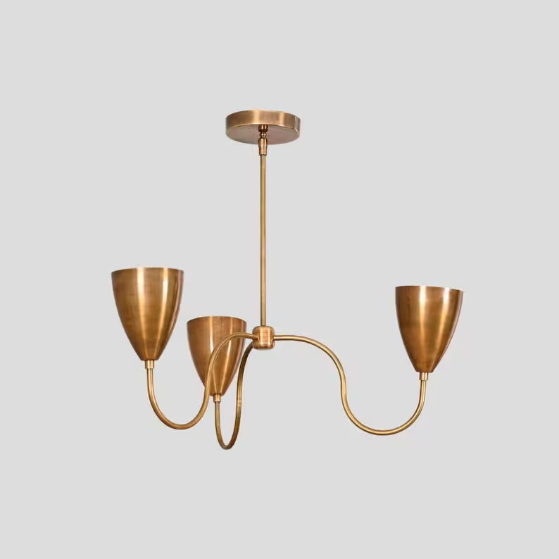 3 light Mid century modern Antique Brass