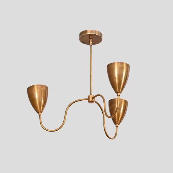 3 light Mid century modern Antique Brass