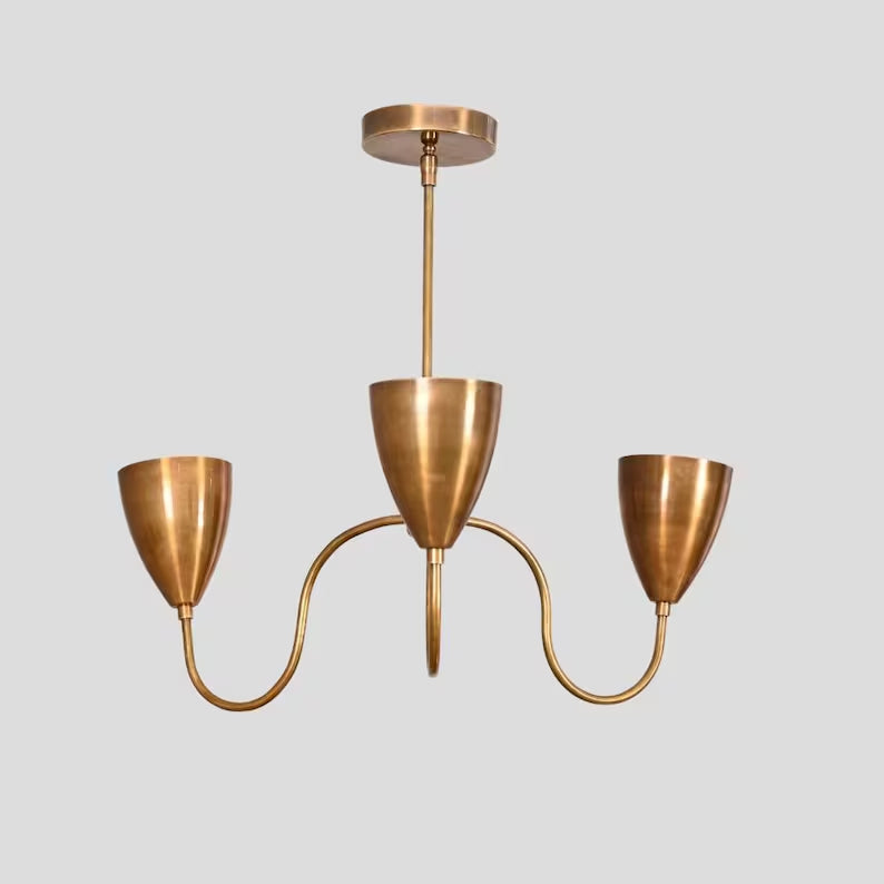 3 light Mid century modern Antique Brass