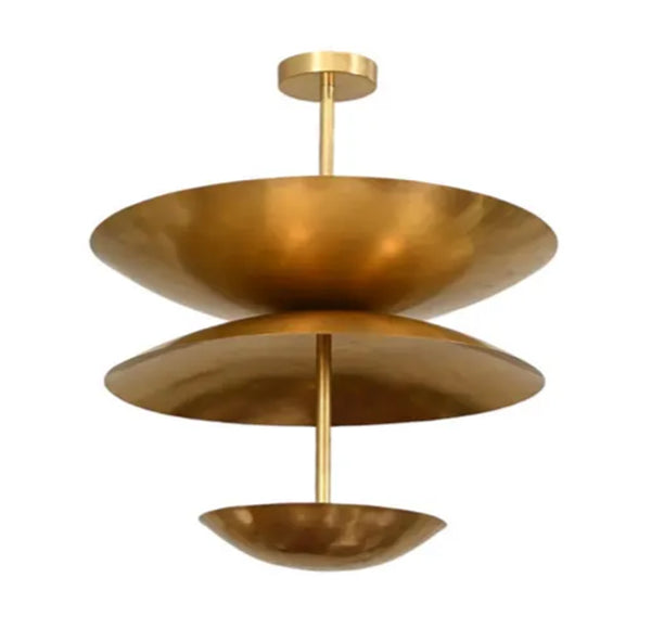 3 Light Tripple Shade Globe Mid Century Raw Brass