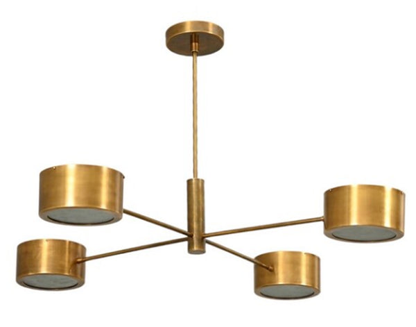 4 Light Stilnovo Balance Glass Raw Brass chandelier