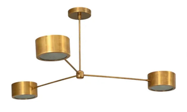 3 Light Stilnovo Balance Glass Raw Brass chandelier