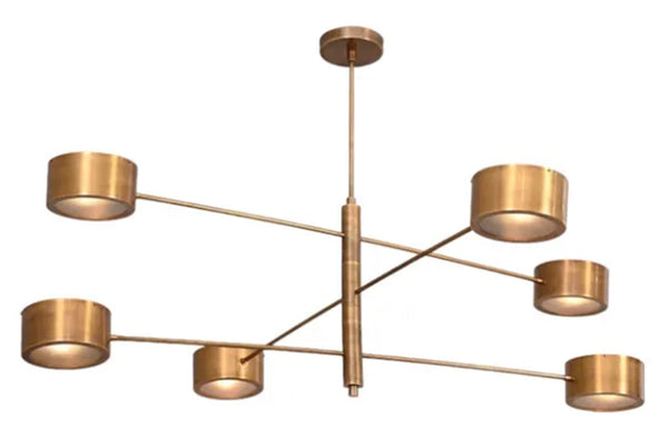 6 Light Stilnovo Balance Glass Raw Brass chandelier