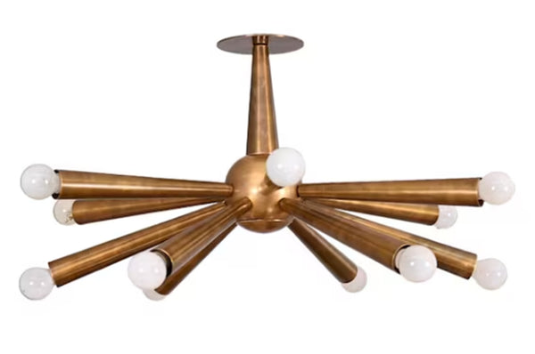 10 Armed Ceiling Light Modern Raw Brass Sputnik