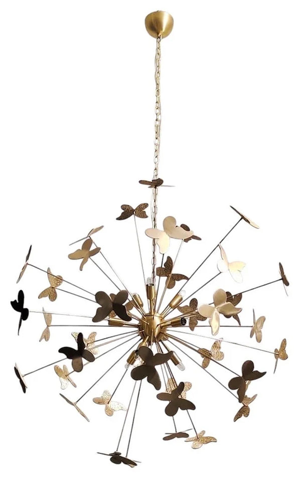 12 Light Butterfly Vintage Style Raw Brass Chandelier