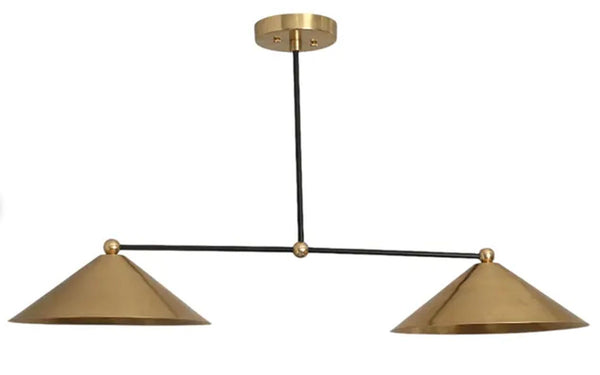 2 Light Pendant Mid Century Modern Raw Brass