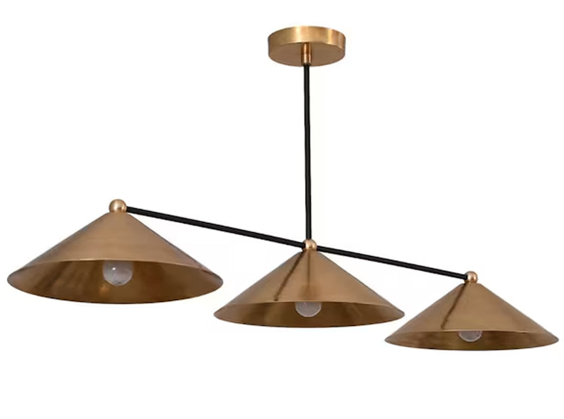 3 Light Pendant Mid Century Modern Raw Brass