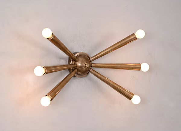 6 Armed Ceiling/Wall Light Modern Raw Brass Sputnik