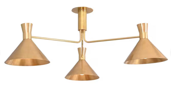 3 Light Cone Uplight Mid Century Modern Raw Brass