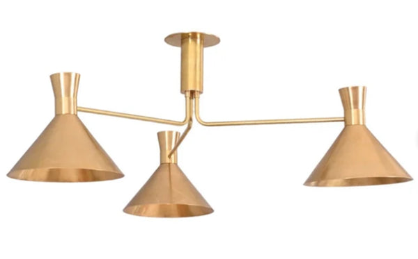 3 Light Cone Uplight Mid Century Modern Raw Brass