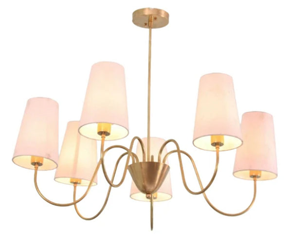 6 Light Art Deco Raw Brass chandelier light Fixture