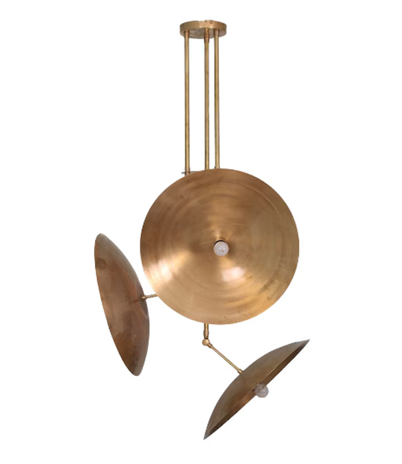 3 Light Domed Pendant Mid Century Modern Raw Brass