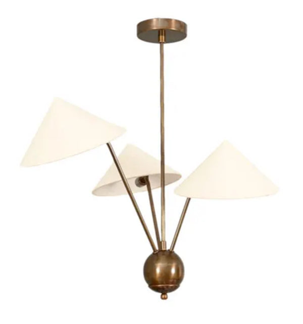 3 Light Art Deco Raw Brass chandelier light Fixture