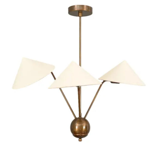 3 Light Art Deco Raw Brass chandelier light Fixture