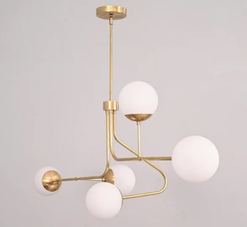 5 Light Twisted Globe Mid Century Brass Sputnik