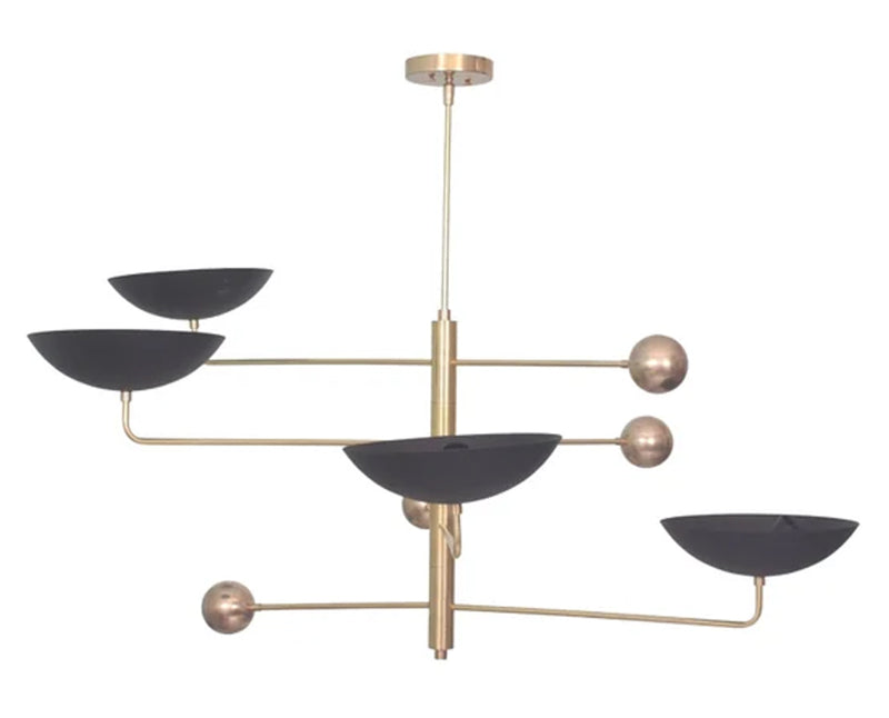 4 Light Curved Pendant Mid Century Modern Raw Brass