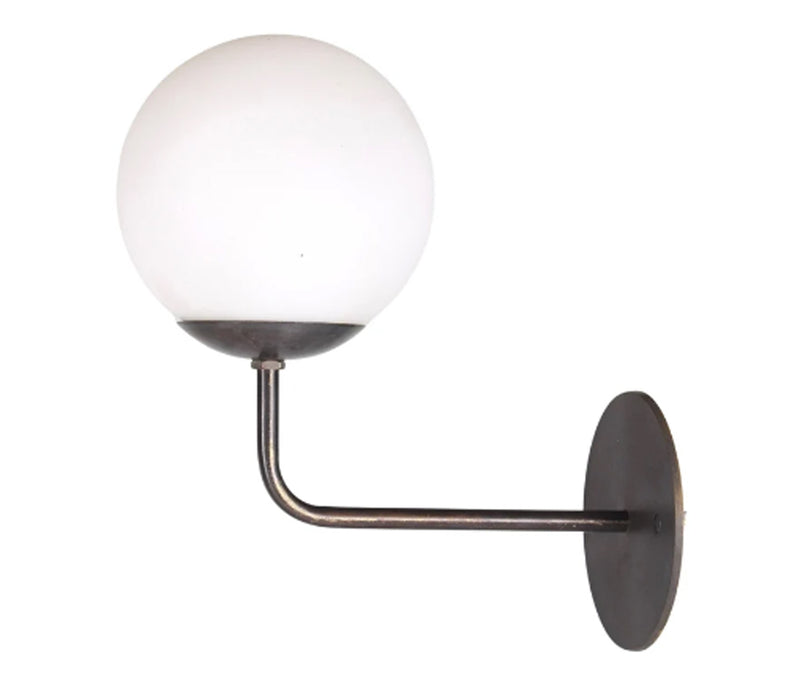 1 Light Curved Arm Globe Wall Modern Raw Brass