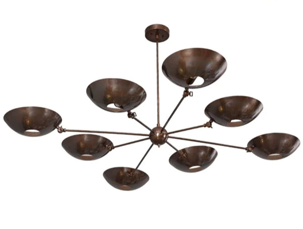 8 Light Pendant Mid Century Modern Raw Brass