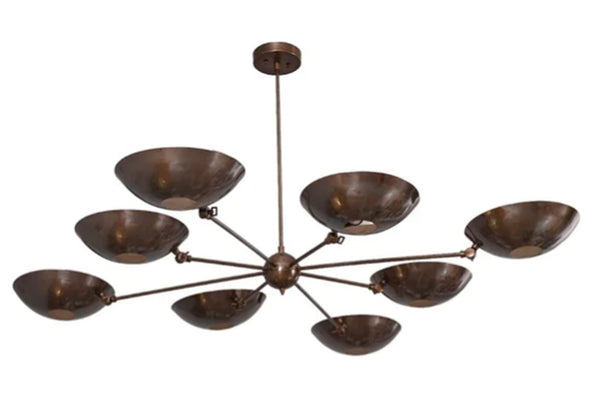 8 Light Pendant Mid Century Modern Raw Brass