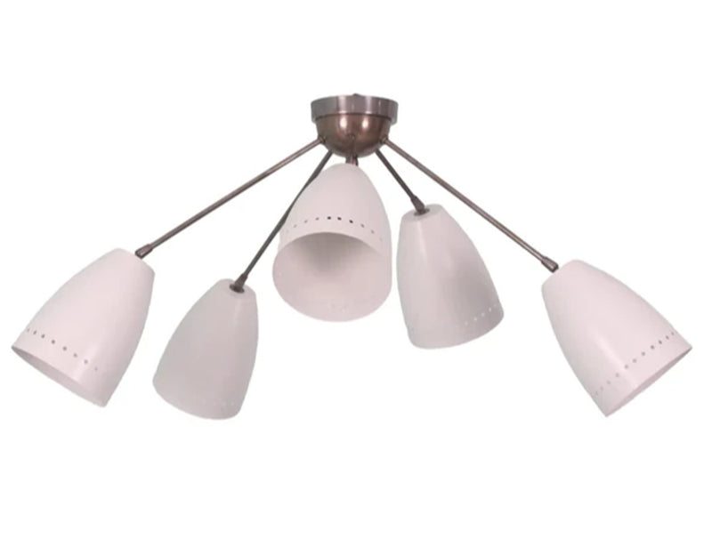 5 Light Semi Flush Ceiling Mid Century Raw Brass