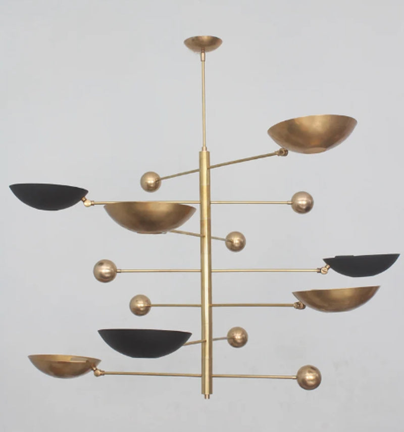 7 Light Pendant Mid Century Modern Raw Brass