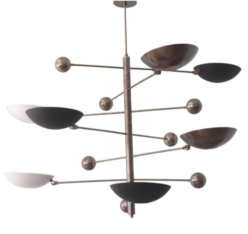 7 Light Pendant Mid Century Modern Raw Brass