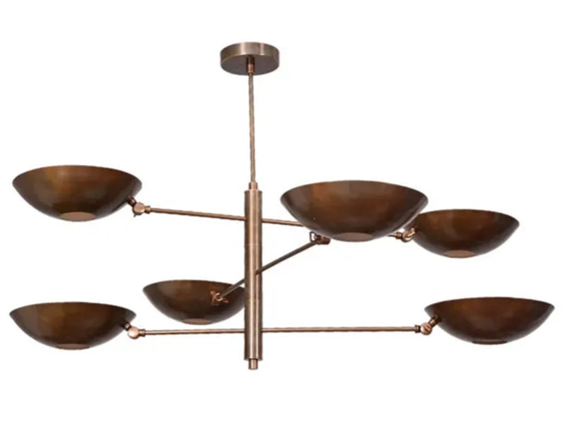 6 Light Pendant Mid Century Modern Raw Brass